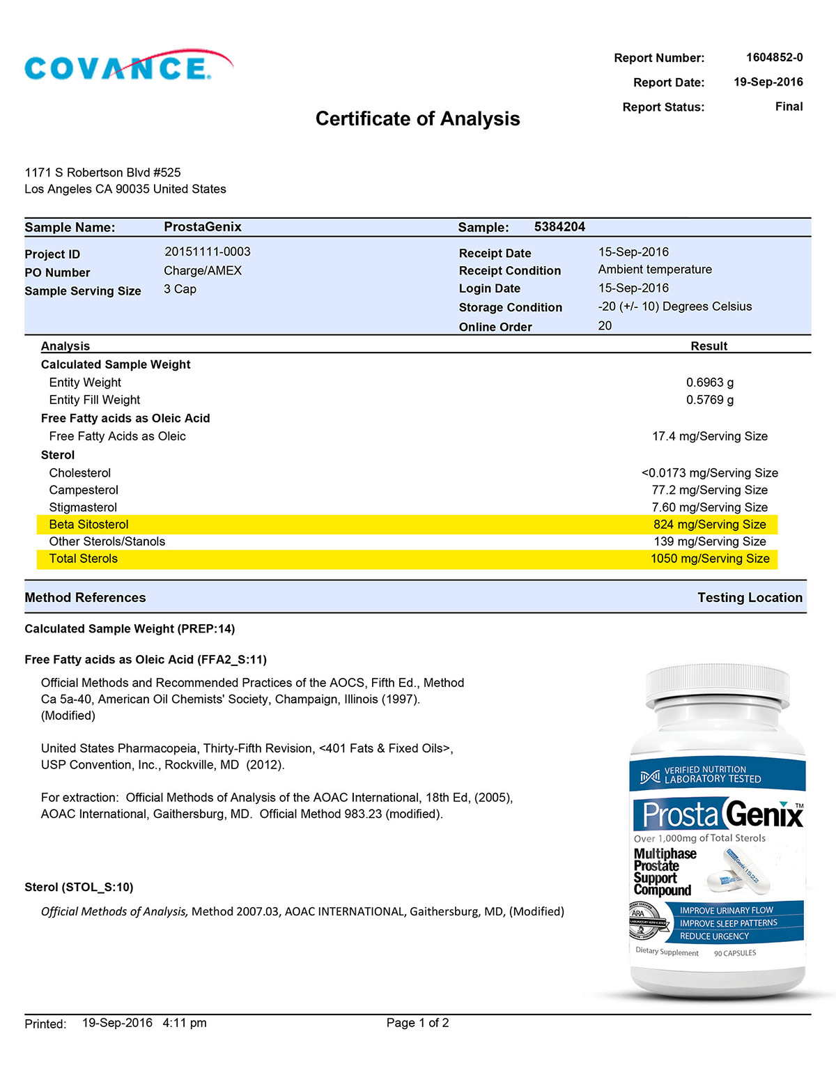 Prostagenix Lab Report