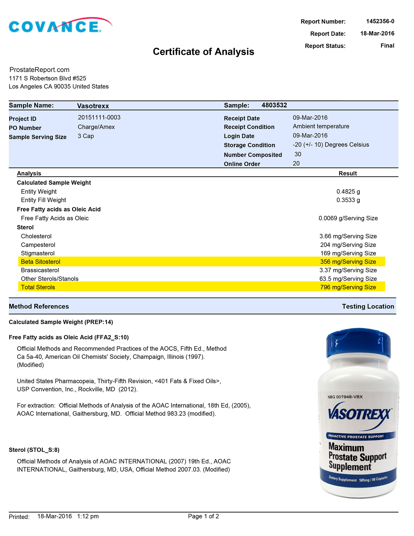 Vasotrexx Lab Report