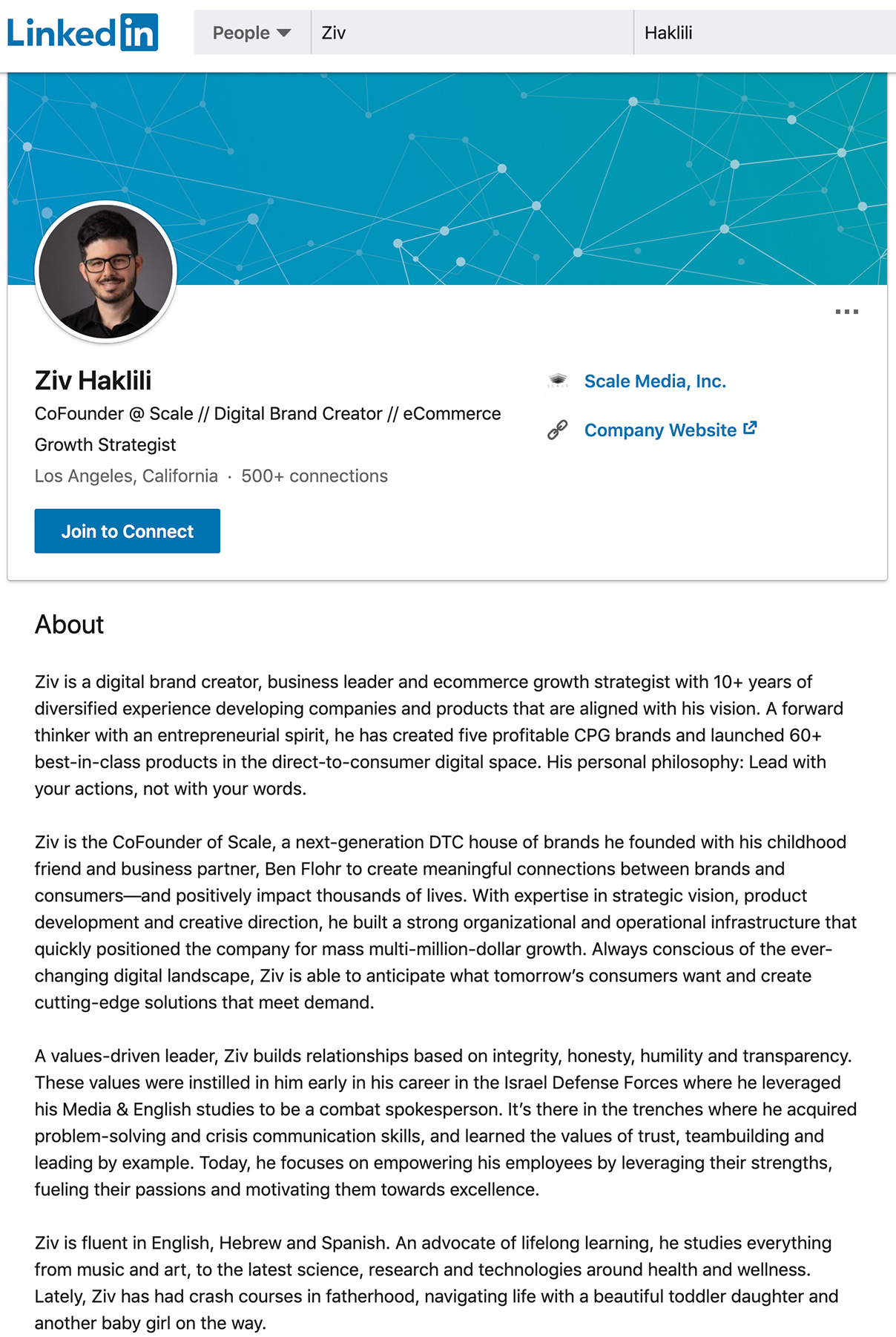Ziv Haklili LinkedIn